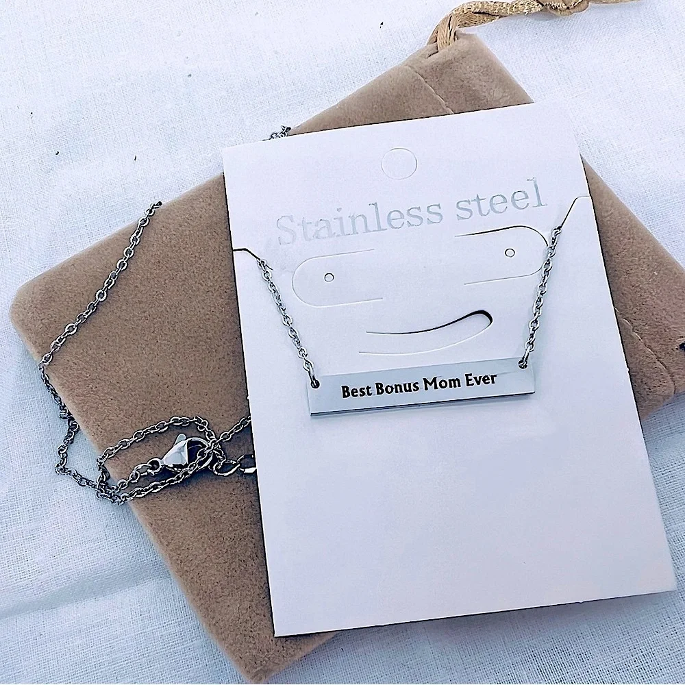 Best Bonus Mom Ever Titanium Stainless Steel Personal Bar Necklace Stepmom Retro